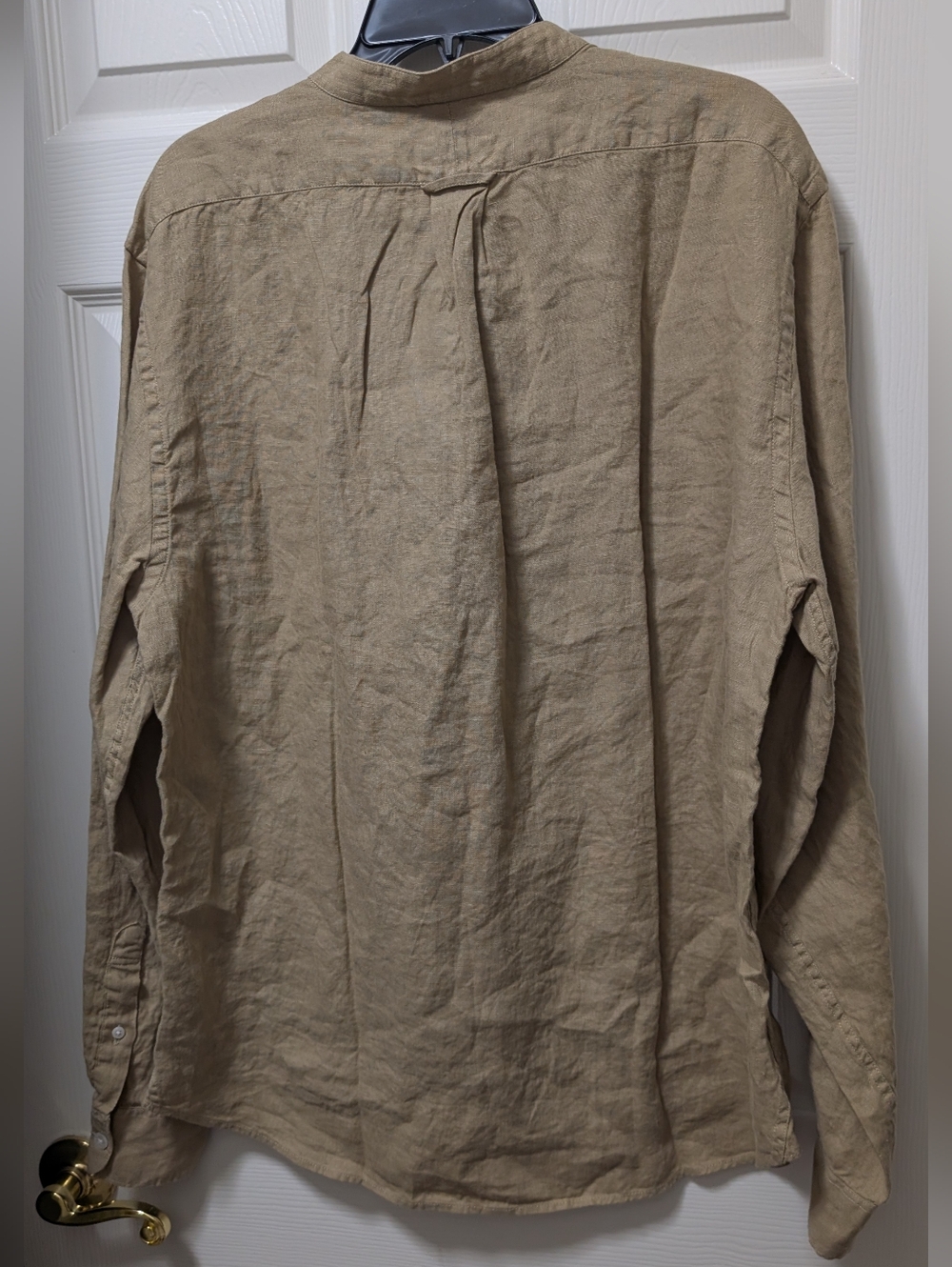 Todd Snyder x Baird McNutt Shirt Mens XL Band Collar Irish Linen Tan Luxury - Picture 2 of 6